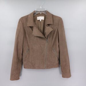 Cupcakes and Cashmere Moto Jacket Womens Small Brown Cropped Faux Suede‎ Biker